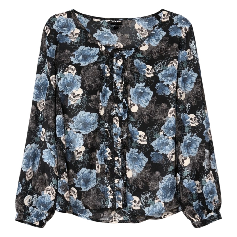 Torrid Whimsigoth Skull Floral Sheer Top Women Sz 1X Fairy Grunge Dark Romantic